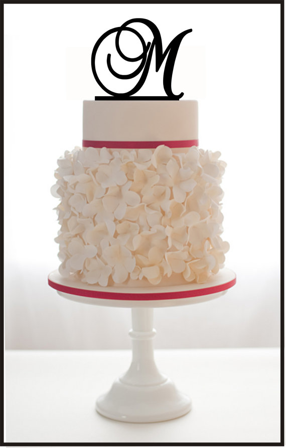Wedding - Custom Wedding Cake Topper Personalized Initial with choice of font and color and a FREE base for display