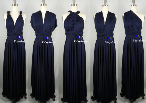 زفاف - Sweet heart Wrap Convertible Infinity Dress Evening Dresses Straight Hem Floor Length Navy Bridesmaid Dress