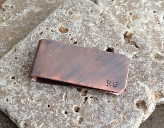 Mariage - Hand Stamped Copper Personalized Money Clip - Groomsmen, Father's Day, Dad, Grandpa