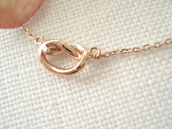 Hochzeit - Tiny Gold, Silver, Rose gold  knot necklace..simple every day jewelry, bridal jewelry, wedding, bridesmaid, tie the knot, best friend gift
