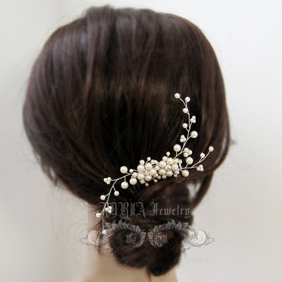 Свадьба - Ivory Pearl Rhinestone Floral Vine Bridal Hair Comb - Wedding Hair Jewelry Bridesmaid Comb Bride Comb Hair Accessories H20