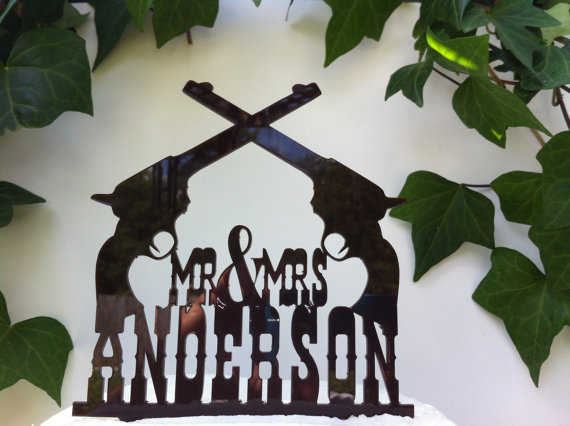 Mariage - Country, Rustic, Western Pistol Custom Personalized Wedding Cake Topper