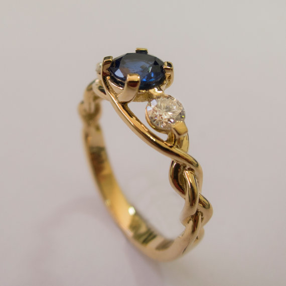 زفاف - Braided Engagement Ring -  Sapphire and Diamonds engagement ring,gold diamond ring, engagement ring, celtic ring, three stone ring