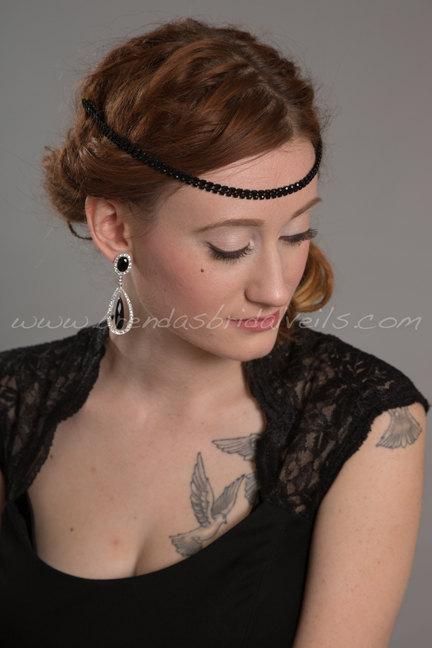 Hochzeit - Jet Black Bohemian Rhinestone Headpiece, Bridal Headband, Black Wedding Headband - Saber