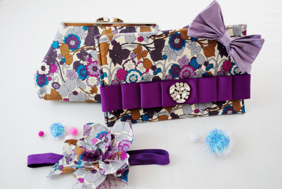 Hochzeit - SHIPS IMMEDIATELY, purple bridesmaid clutch, liberty of london, purple wedding purse, custom purple clutch, custom bridesmaid clutch,