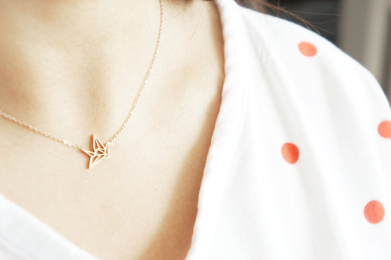 زفاف - origami crane necklace, ROSE GOLD stainless steel,Jewelry for sensitive skin,everyday jewellery gift for her bridesmaid mom friend Christmas