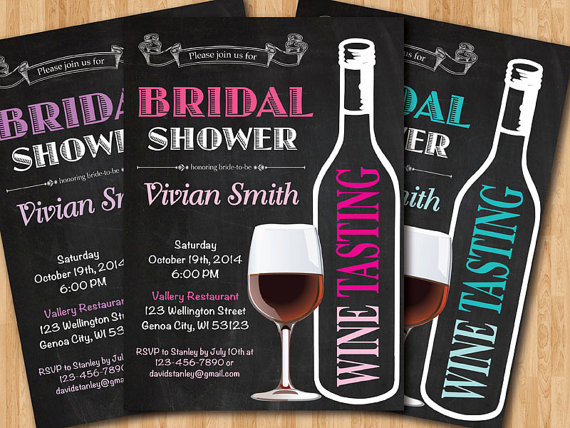 Свадьба - Wine Tasting Bridal Shower Invitation. Wedding Shower. Pink, Purple, Tiffany Blue. Black and White Chalkboard. Printable Digital DIY.