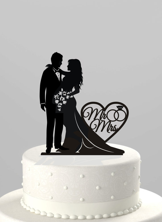 Hochzeit - Wedding Cake Topper Silhouette Bride and Groom with "Mr & Mrs"  Acrylic Cake Topper [CT66mm]
