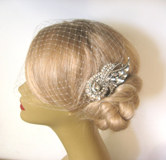 زفاف - Birdcage Veil  and a Bridal Hair Comb (2 Items) Headpieces Bridal Comb Swarovski Pearls Wedding comb bridal headpieces hair accessories