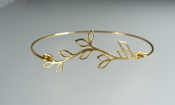 Hochzeit - Gold Bangle Bracelet, Olive Branch Bangle Bracelet, Bridesmaid Jewelry, Stacking Bangle, Olive Branch Bracelet, Gold Bracelet (119G,)