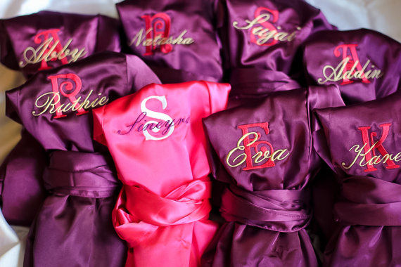 زفاف - SATIN Bridal Robes Silk Bridesmaid Robe Gift Shower Monogrammed Personalized Grey ~ Pink ~ Fuchsia ~ Black ~ Coral ~ Navy ~ Purple