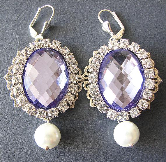 Hochzeit - Purple Wedding Jewelry Bridal Earrings Purple Jewelry Rhinestone Earrings Dangle Earrings Purple Earrings Bridesmaid Gift Set Maid of Honor