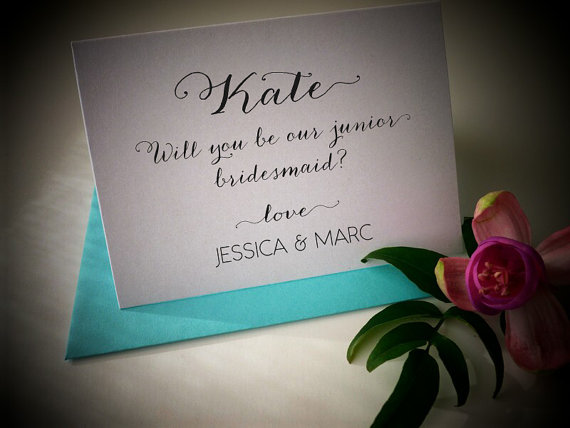 Hochzeit - Will you be my Junior Bridesmaid - Personalized with Girl Name & Couples Names