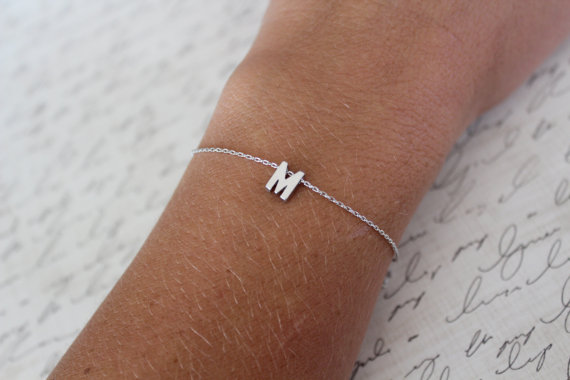 Mariage - Tiny Silver Initial Bracelet...Small Initial Bracelet...bridal party jewelry gift idea birthday