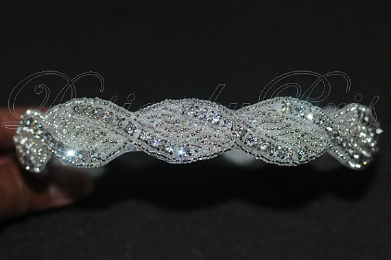 Hochzeit - Bridal Crystal Rhinestone Applique Headband.Wedding Accessories.Bridal Rhinestone Headpiece
