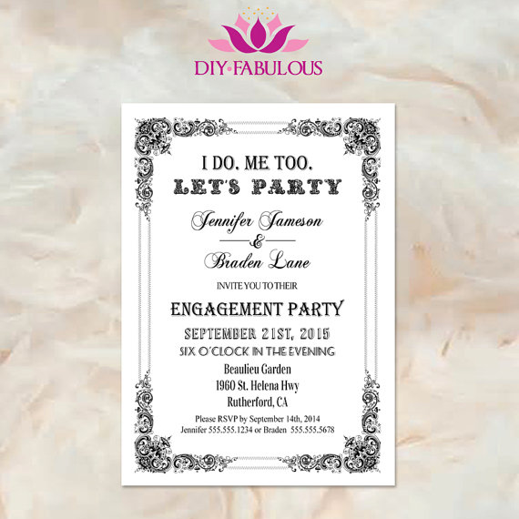 Wedding - Customized Engagement Invitation Printable Engagement Invitations Engagement Party Design E010BW