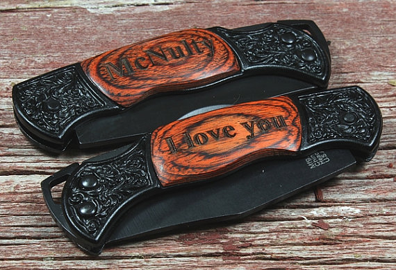 Hochzeit - 1 Personalized Pocket Knife,Survival Knife,Hunting Knife,Fishing Knife,Groomsmen Gift, Best Man Gift, Father's Day,SKBKWOOD-SMALL BLACK