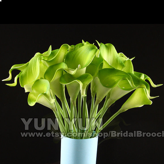 زفاف - Calla Lily 20pcs latex Real Nature Touch Flowers Bridal Bouquet green Wedding Bouquet with Scent  the same as real flower for DIY KC52