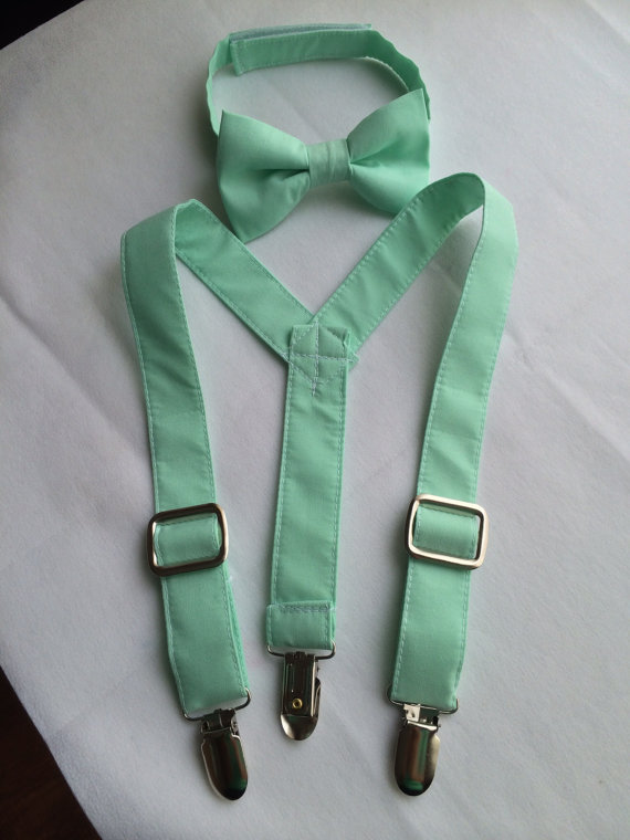 Свадьба - Mint green suspenders and bow tie set