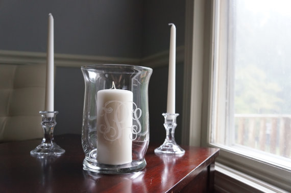 Wedding - Unity Candle Holder / Hurricane Vase - Vine Monogram - Wedding