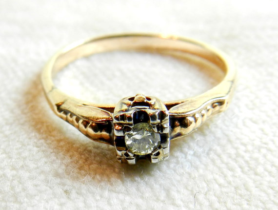 Hochzeit - Yellow Diamond Engagement Ring, Art Deco Antique 14K Natural Yellow Diamond Engagement Ring Antique Diamond Ring