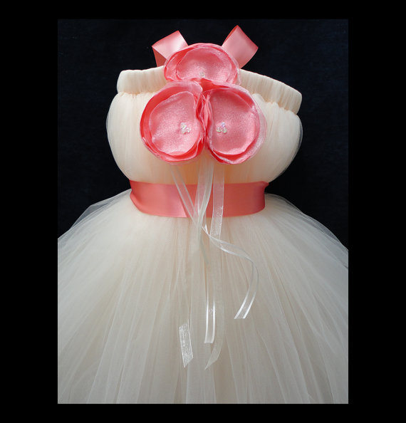 Mariage - Flower Girl Dress, Little Girls Formal Dresses, Ivory and Coral Flower Girl Dress