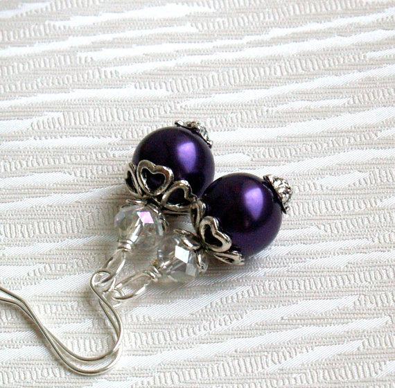 Свадьба - Dark Purple Earrings Bridesmaid Gift Jewelry Earrings Purple Bridesmaid Gift Earrings Flower Girl Jewelry wedding party Dark Purple Earrings