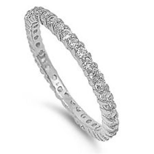 زفاف - 2MM Stackable Full Eternity Band Rhodium 925 Sterling Silver  Russian Diamonds CZ Channel Setting Wedding Engagement Anniversary Ring 5-10