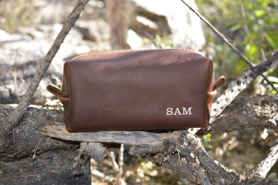Hochzeit - Personalized Handmade Leather Dopp Kit Extra Large Arizona Bag Gifts for Groomsmen with Custom Initials