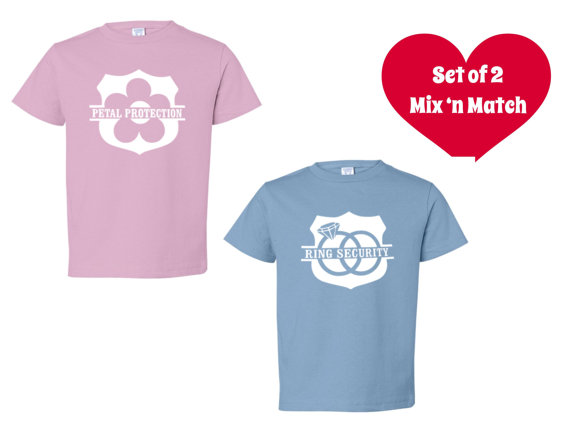 زفاف - RING SECURITY, Petal Protection - Ring Bearer Shirt, Flower Girl T-Shirt, Baby Bodysuit, T shirt - Many Colors - Set of 2