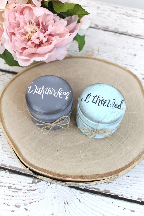 Wedding - Burlap Ring Bearer Pillow Boxes // Set of TWO // With this Ring / I Thee Wed (RB-4)