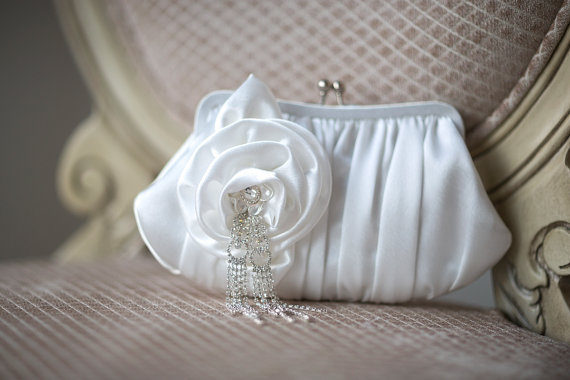 Hochzeit - Wedding Handbag, Diamond White Clutch, Bridal Purse