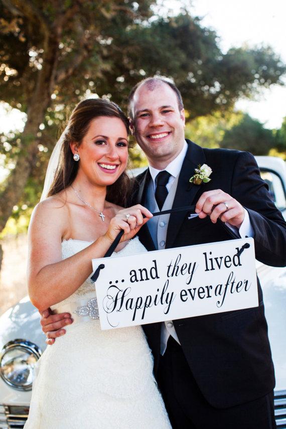 زفاف - Double sided wedding sign And they lived happily ever after ring bearer sign with Here Comes the Bride