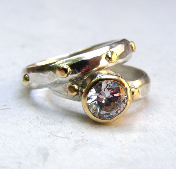 زفاف - Set wedding band ring  Engagement Ring Similar diamond  - Fine 14k gold Gemstone MADE TO ORDER