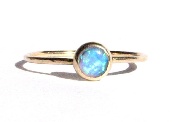 Mariage - Opal & 14k Solid Gold Ring - Stacking Ring - Thin Gold Ring - Handmade Engagement Ring - Opal Ring - MADE TO ORDER in your size.
