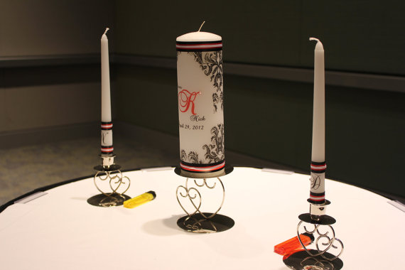 زفاف - Damask Unity Candle set Personalized with gems