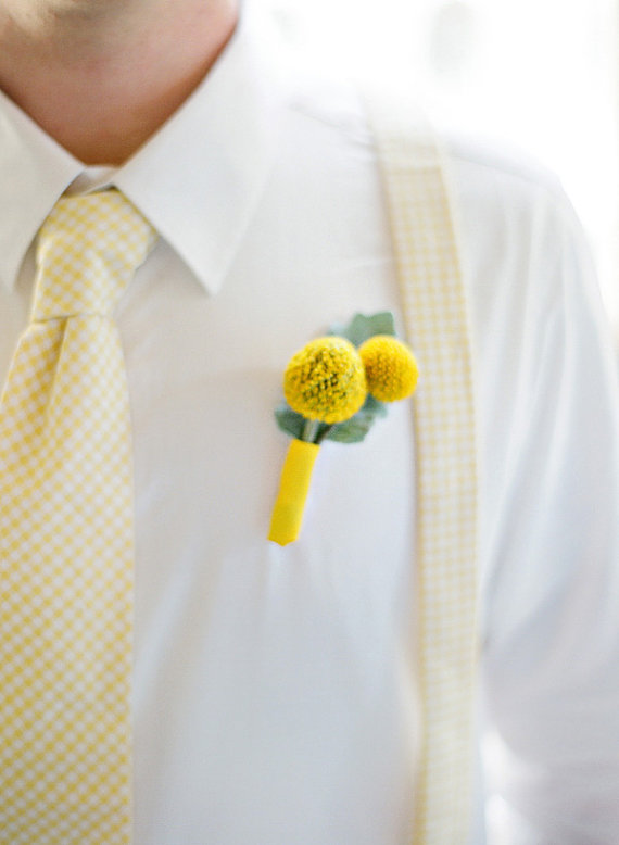 Hochzeit - Men's Necktie and Suspenders in Yellow Gingham
