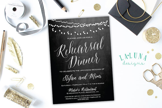 Wedding - Rehearsal Dinner Invitation, Wedding Rehearsal Dinner Invite, Vintage Lights, Chalkboard, DIY Printable Rehearsal Dinner Invite