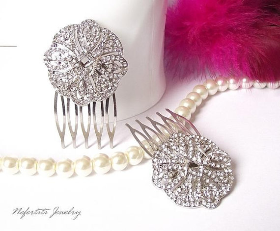 زفاف - Wedding hair comb, Art deco hair accessories, Bridal hair comb,Set of 2 Crystal hair comb pins, small bridal hair combs, Swarovski hair pins