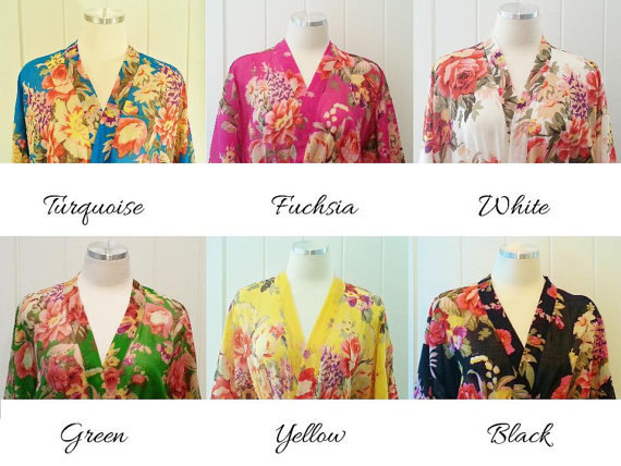 زفاف - SALE! Set of 5, Ready to Ship from USA, Floral Cotton Bridesmaids Robes, Wrap Kimono Robe, Bride's Robe, Getting Ready Robe, Spa Robe