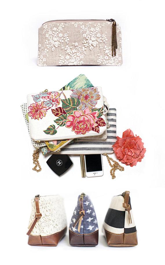 Hochzeit - Vintage Wedding, Floral print clutch, Lace Wedding Clutch, Wedding gift, Clutch Bag, Bridesmaid gift, Zippered pouch, Travel bag, Makeup bag