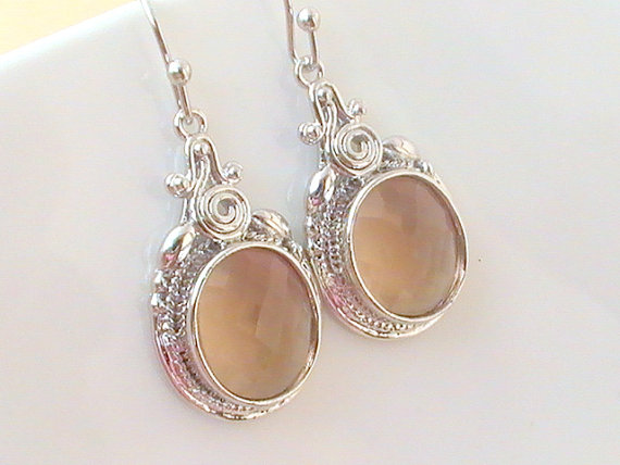 زفاف - Vintage Style Earrings- Peach Earrings- Vintage Jewelry- Dangle Earrings- Drop Earrings Mother of the Bride Wedding Anniversary Gift for Her