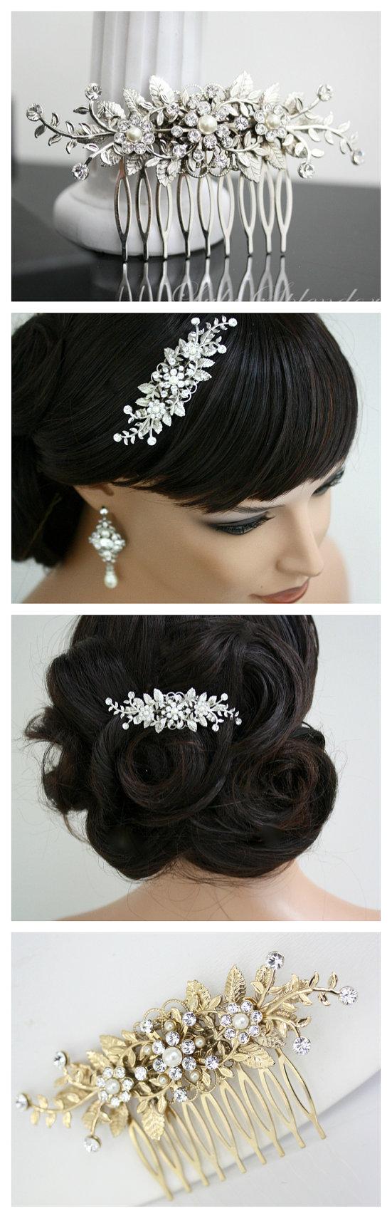 Свадьба - Bridal Comb Vine Leaf hair comb pearl rhinestone Wedding Hair Accessories GENOA DELUXE