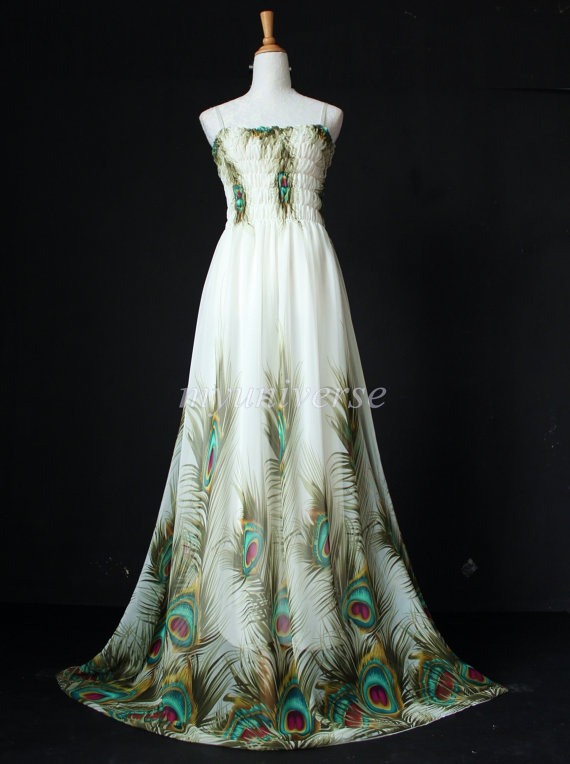 Hochzeit - Plus Size Clothing Maxi Dress Peacock Women Prom Long Sundress Evening Bridesmaid Dress