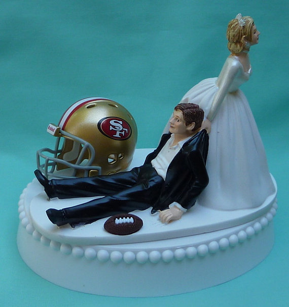 Mariage - Wedding Cake Topper San Francisco 49ers SF Football Themed w/ Garter, Display Box
