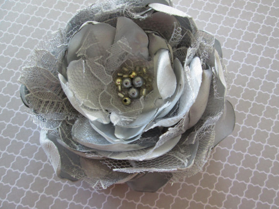 Mariage - Bridal fabric flower hair accessory clip wedding or special occasion accessory