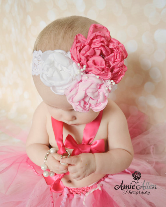 زفاف - Custom Pink Flower girl headband - Flowergirl headband  - Ivory Wedding - Flowergirl Headband - Customise your colors