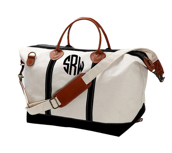 زفاف - Monogram Canvas Weekender Bag - Large - Great Gift For Bridesmaids - Teacher - Sorority Sisters - Beach Bag