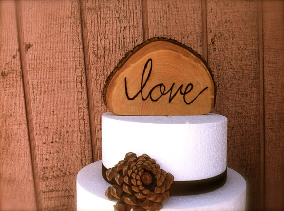 Wedding - Wooden rustic wedding cake topper fall country winter weddings
