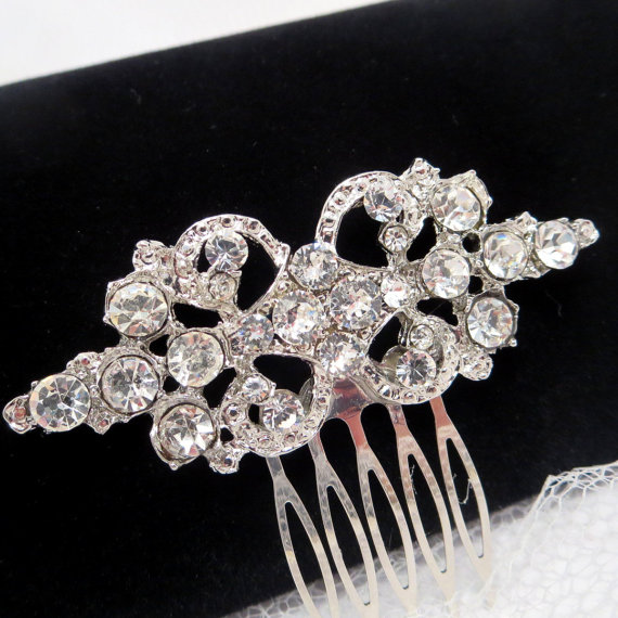 Mariage - Art Deco Bridal hair comb, Rhinestone wedding hair comb, Crystal hair comb, Antique silver hair comb